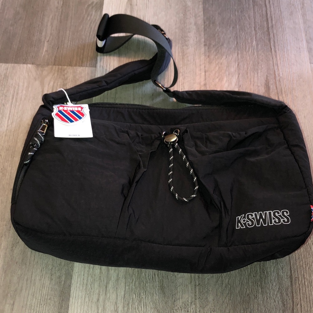 K-Swiss Allie Black Nylon Crossbody Messenger Bag OS NWT